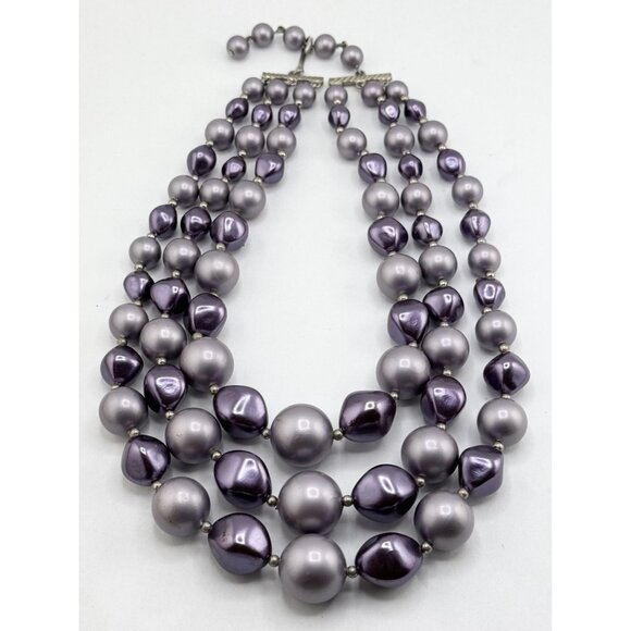 Vintage purple beaded multi strand necklace